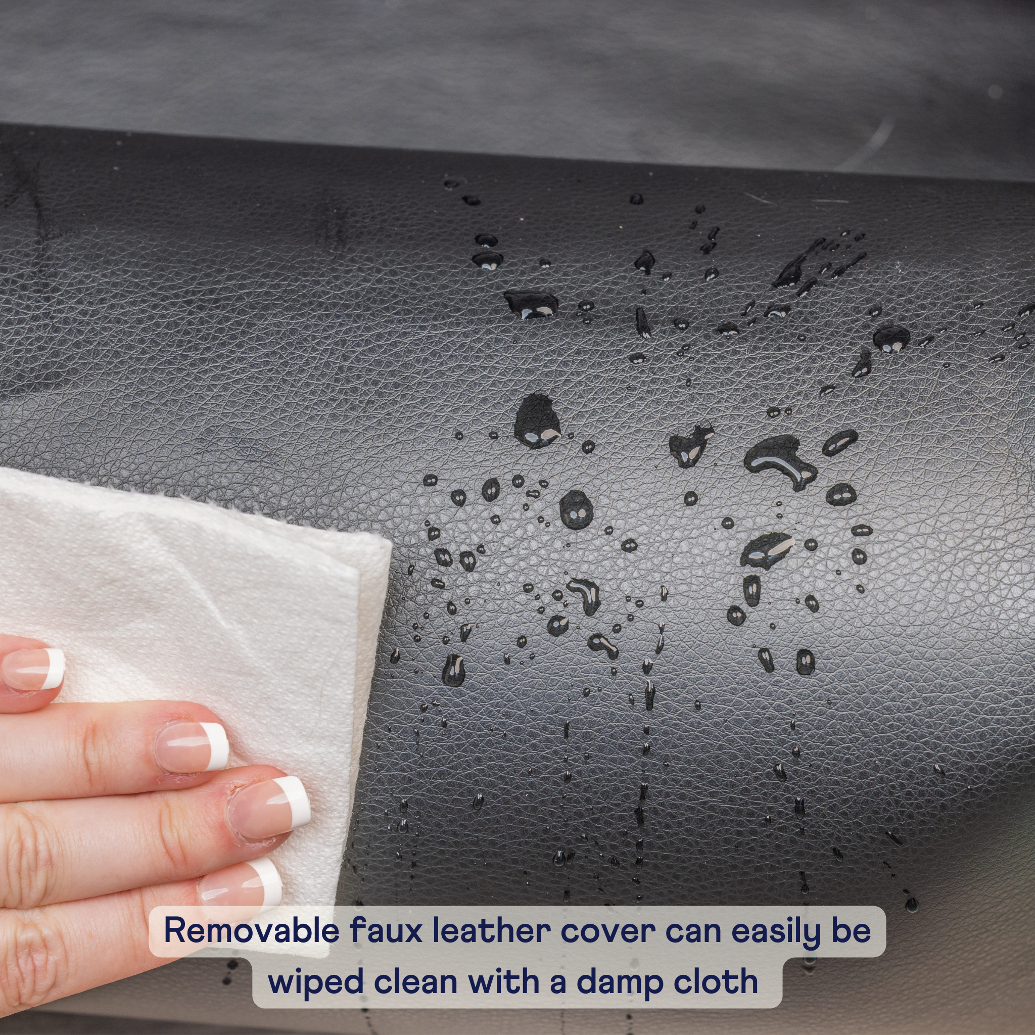 PupProtector™ Faux Cool-to-Touch Vegan Leather Memory Foam Dog Car Bed - Black