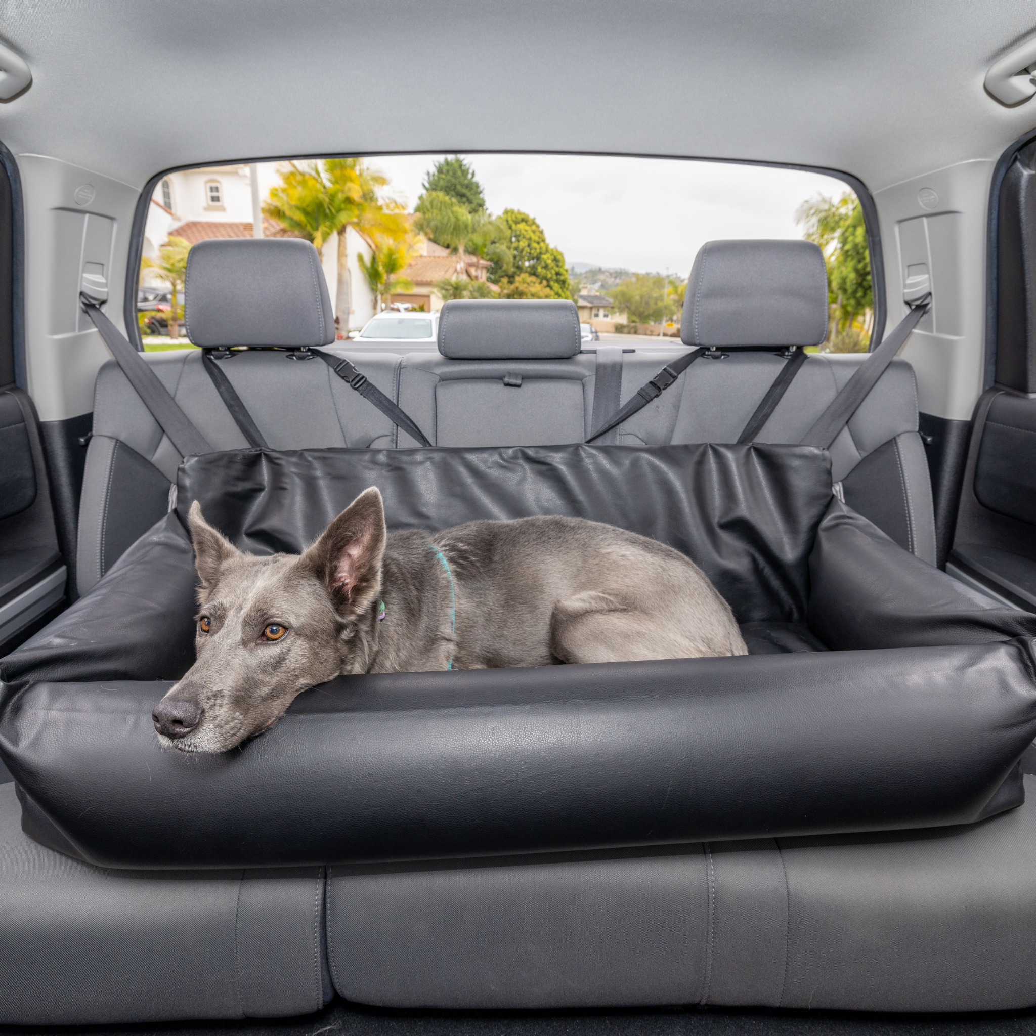 PupProtector™ Faux Cool-to-Touch Vegan Leather Memory Foam Dog Car Bed - Black