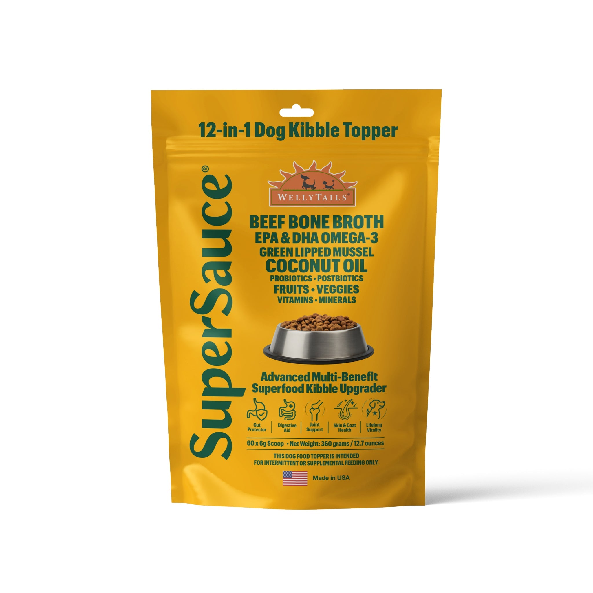 SuperSauce 12-In-1 Multifunctional Probiotic Kibble Topper Powder for Dogs — 60 Scoops, 12.7 oz. (360g)