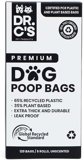 Certified 65% PCR (Post Consumer Recycled) Plastic and 35% Plant Based Dog Poop Bags - Dr. C&