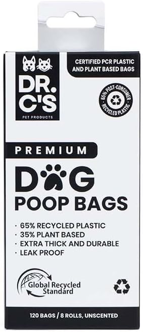 Certified 65% PCR (Post Consumer Recycled) Plastic and 35% Plant Based Dog Poop Bags - Dr. C&