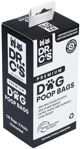 Certified 65% PCR (Post Consumer Recycled) Plastic and 35% Plant Based Dog Poop Bags - Dr. C&