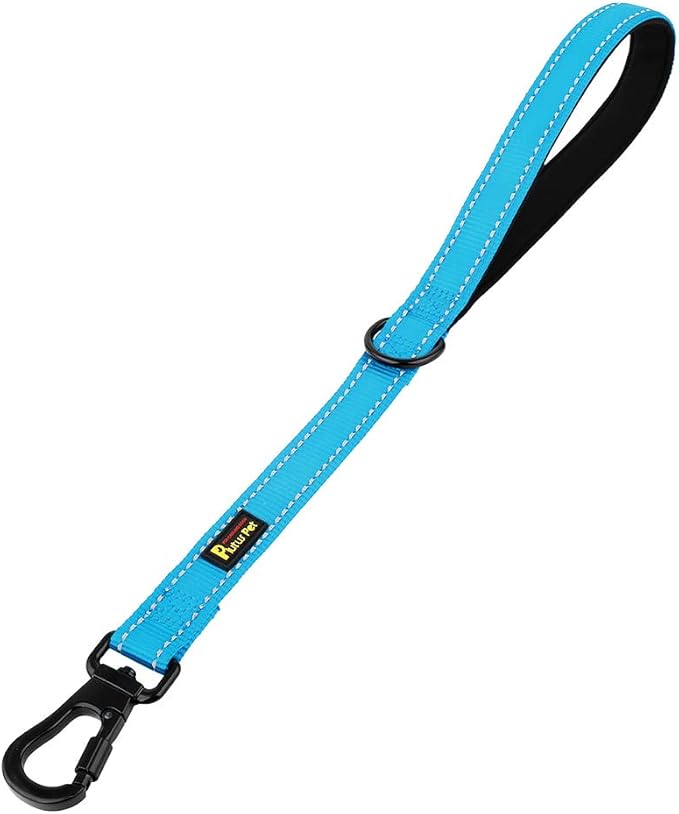 PLUTUS PET Short Training Dog Leash with Padded Handle for Medium Large Big Dogs,18 Inch Heavy Duty Strong Traffic Leash with Carabiner Clip for Climbing Walking or Guiding Blind(18”,Blue