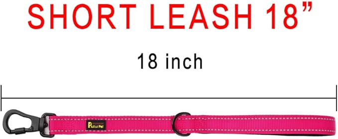 PLUTUS PET Short Training Dog Leash with Padded Handle for Medium Large Big Dogs,18 Inch Heavy Duty Strong Traffic Leash with Carabiner Clip for Climbing Walking or Guiding Blind(18”,Pink