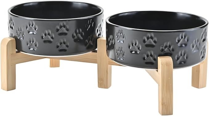 SPUNKYJUNKY Elevated Dog Bowls Ceramic, 5.1&