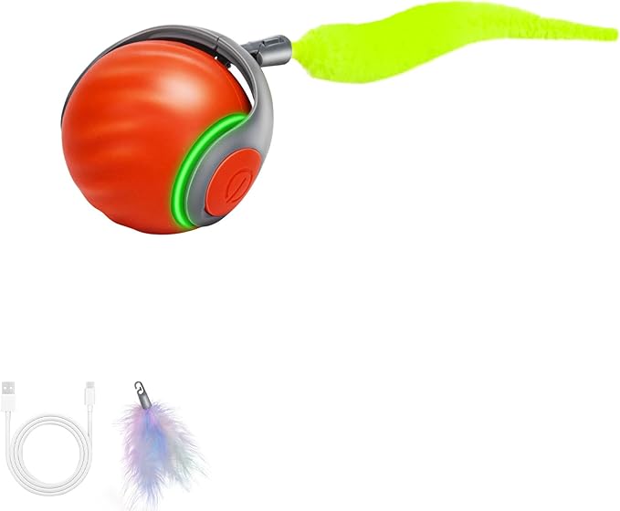Speedy Tail 2.0 Interactive Cat Toy โ Smart Self-Rolling Cat Ball with Feather Tail, Automatic Moving Motorized Toy for Indoor Cats, Chasing & Hunting Fun (Orange)