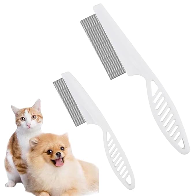 Pet Grooming Comb - 2-in-1 Multifunctional Stainless Steel Comb for Flea, Tear Stain Removal, and Dehairing Dogs and Cats&