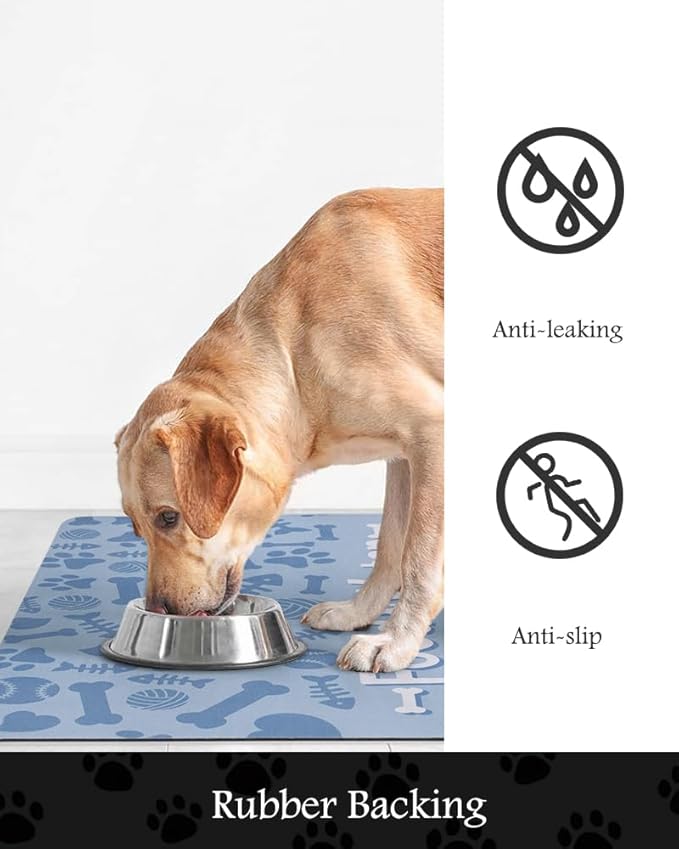 Pet Feeding Mat-Absorbent Dog Mat for Food and Water Bowl-No Stains Quick Dry Water Dispenser Mat-Dog Accessories Pet Supplies-Bowl for Messy Drinkers(Bone,17"x34"
