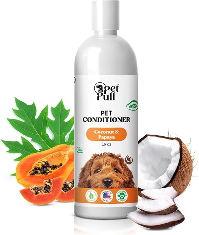 Dog Conditioner Puppy Essentials - Moisturizing Conditioner for Dogs with Coconut and Papaya Scent - Plant Based Dog Bath Supplies Detangle and Revive Pet&