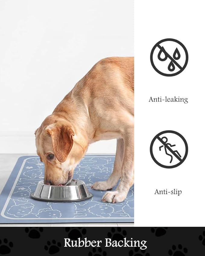 Pet Feeding Mat-Absorbent Dog Mat for Food and Water Bowl-No Stains Quick Dry Water Dispenser Mat-Dog Accessories Pet Supplies-Bowl for Messy Drinkers(BLUEDOGS,17"x34"