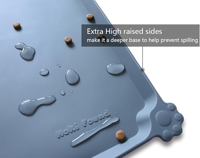 Hoki Found XX-Large Silicone Pet Feeding Mats - Non Slip Cat Dog Bowl Mats - Waterproof, Gray (28&