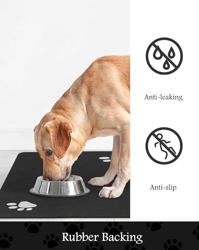 Pet Feeding Mat-Absorbent Dog Mat for Food and Water Bowl-No Stains Quick Dry Water Dispenser Mat-Dog Accessories Pet Supplies-Bowl for Messy Drinkers(Black,17"x28"