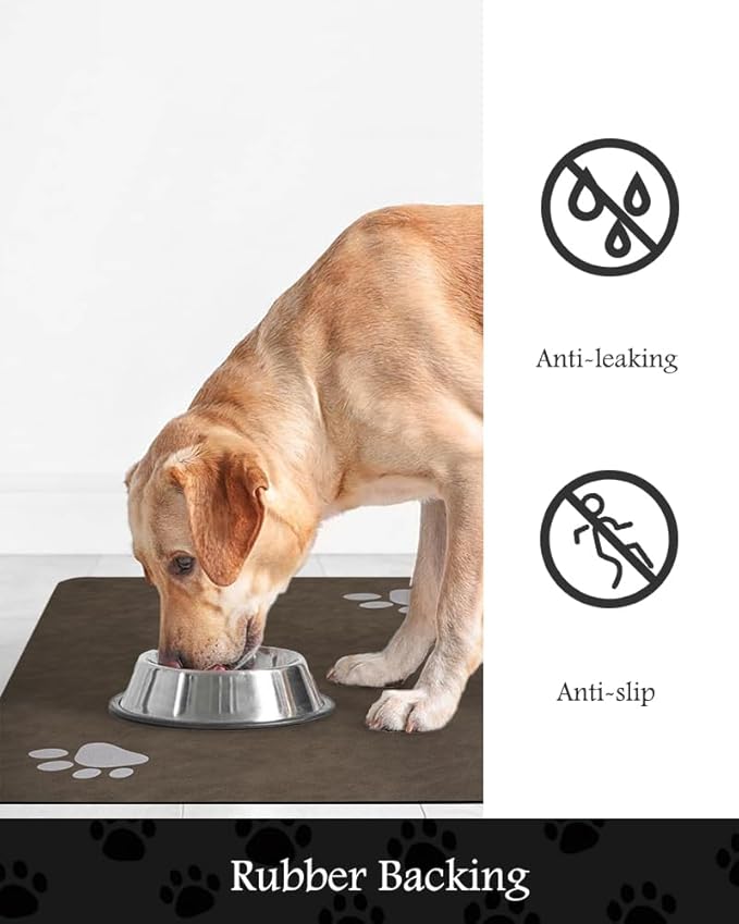 Pet Feeding Mat-Absorbent Dog Mat for Food and Water Bowl-No Stains Quick Dry Water Dispenser Mat-Dog Accessories Pet Supplies-Bowl for Messy Drinkers(Brown,17"x34"