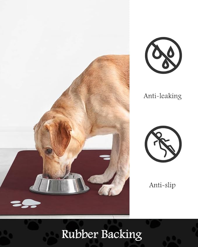 Pet Feeding Mat-Absorbent Dog Mat for Food and Water Bowl-No Stains Quick Dry Water Dispenser Mat-Dog Accessories Pet Supplies-Bowl for Messy Drinkers(RED,16"x24"