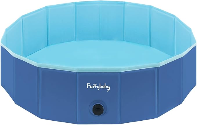 Furrybaby Dog Pool, Kiddie Pool with Hard Plastic Foldable Dog Bath Tub Portable for Dogs, Kids and Pet Swimming (Navy 39&