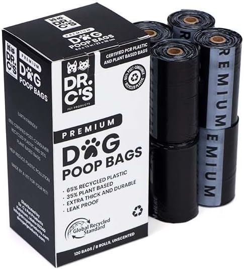 Certified 65% PCR (Post Consumer Recycled) Plastic and 35% Plant Based Dog Poop Bags - Dr. C&