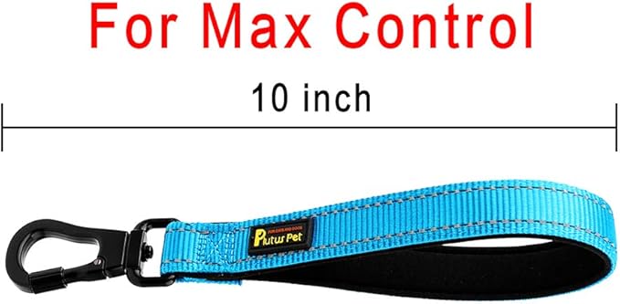 PLUTUS PET 10” Short Dog Leash, Reflective Nylon Padded Handle, Strong Traffic Leash with Carabiner Clip, Perfect for Large or Medium Dogs(10”,Blue