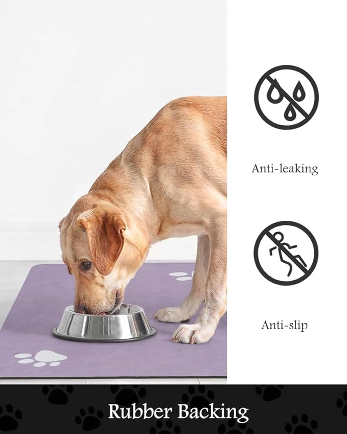 Pet Feeding Mat-Absorbent Dog Mat for Food and Water Bowl-No Stains Quick Dry Water Dispenser Mat-Dog Accessories Pet Supplies-Bowl for Messy Drinkers(Purple,17"x28"