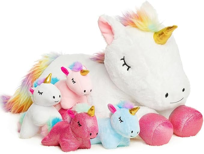 5 Pieces Unicorn Toys Stuffed Animals for Girls, 1 Mommy Unicorn with 4 Babies, Soft Plush Unicorn Toys Gifts for Girls 3 4 5 6 7 8 9 Years, Kids, Children, Christmas, Birthday, Valentine&