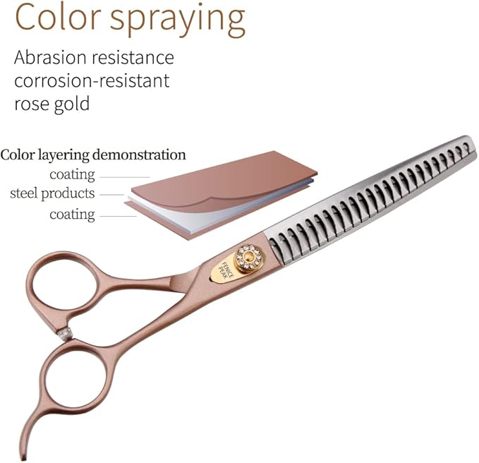 Fenice Peak Thinning Shears for Dogs and Cats Rose Gold Pet Grooming Scissors Chunkers Shears 440C Stainless Steel Professional Dog Trimming Scissors 8&
