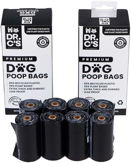 Certified 65% PCR (Post Consumer Recycled) Plastic and 35% Plant Based Dog Poop Bags - Dr. C&
