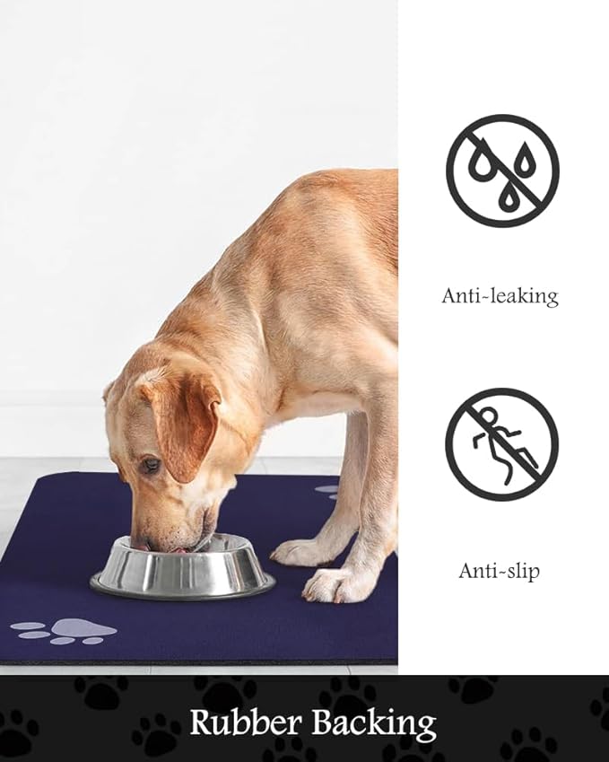 Pet Feeding Mat-Absorbent Dog Mat for Food and Water Bowl-No Stains Quick Dry Water Dispenser Mat-Dog Accessories Pet Supplies-Bowl for Messy Drinkers(Navy,17"x28"
