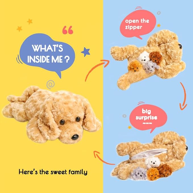 5 Pieces Dog Stuffed Animals for Girls,1 Mommy Dog with 4 Babies,Puppy Stuffed Animals Gifts for Girls 3 4 5 6 7 8 9 Years,Soft Plush Toys for Kids Christmas,Valentine&