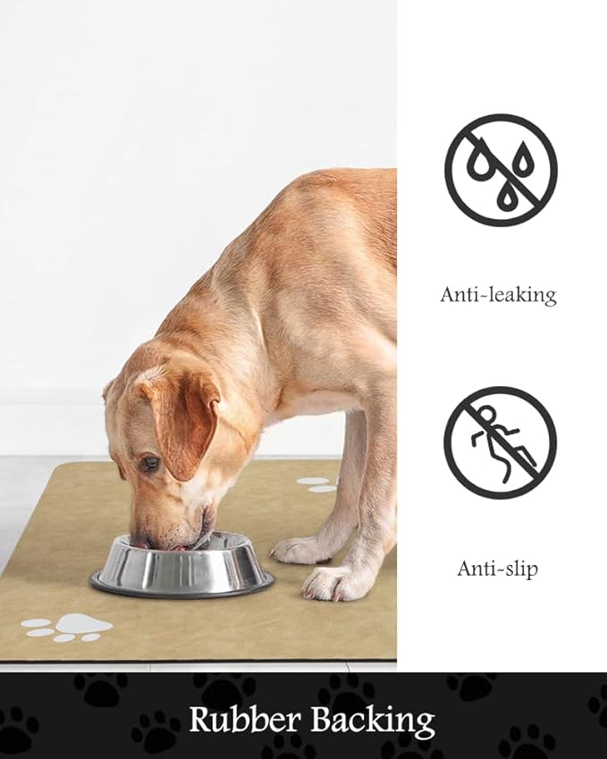 Pet Feeding Mat-Absorbent Dog Mat for Food and Water Bowl-No Stains Quick Dry Water Dispenser Mat-Dog Accessories Pet Supplies-Bowl for Messy Drinkers(Beige,12"x19"