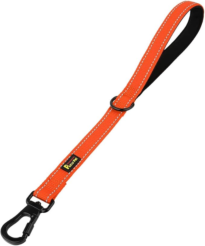 PLUTUS PET Short Training Dog Leash with Padded Handle for Medium Large Big Dogs,18 Inch Heavy Duty Strong Traffic Dog Leash with Carabiner Clip for Climbing Walking or Guiding Blind(18”,Orange