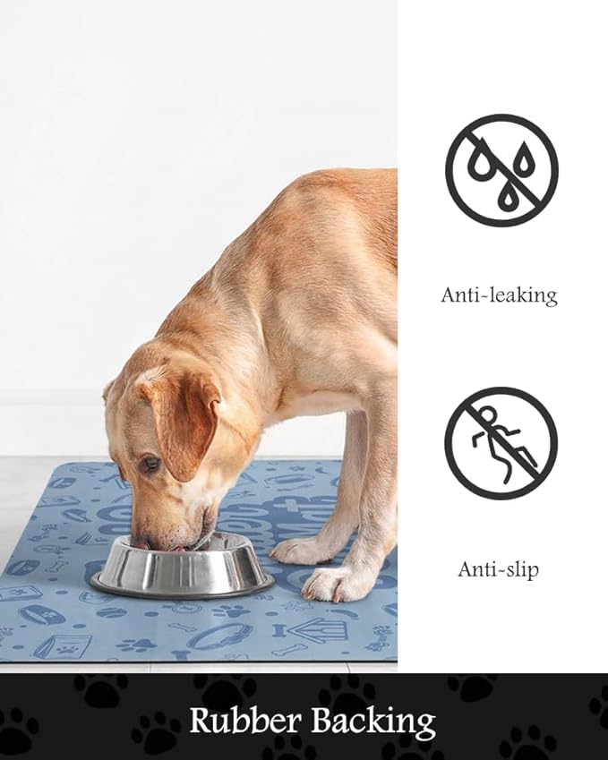 Pet Feeding Mat-Absorbent Dog Mat for Food and Water Bowl-No Stains Quick Dry Water Dispenser Mat-Dog Accessories Pet Supplies-Bowl for Messy Drinkers(Words,17"x34"