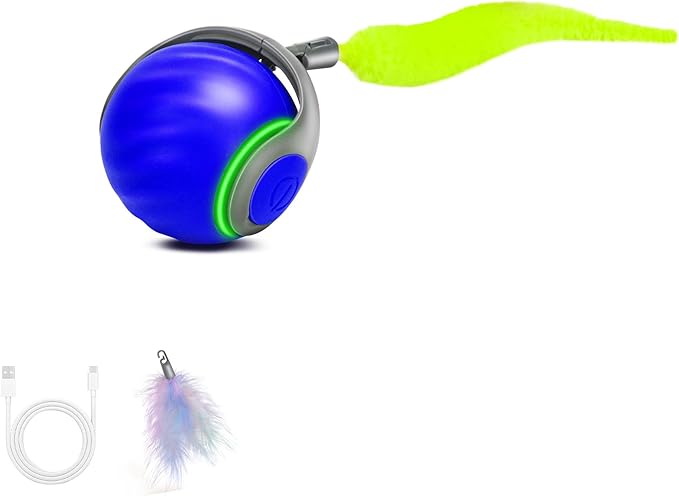 Speedy Tail 2.0 Interactive Cat Toy โ Smart Self-Rolling Cat Ball with Feather Tail, Automatic Moving Motorized Toy for Indoor Cats, Chasing & Hunting Fun (Blue)