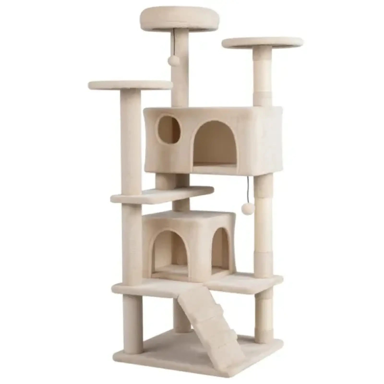 52 Inch Cat Tree Tower with Condos and Perches Beige