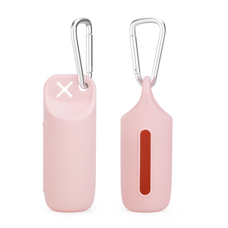 Silicone dog poop bag holder with dispenser, portable, hanging ring & storage case