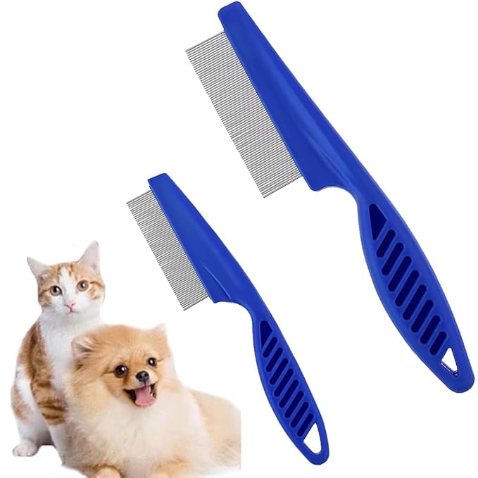 Pet Hair Comb, 2-in-1 Multifunctional Stainless Steel Pet Grooming Comb for Dog and Cat for Flea, Tear Stain Removal, and Dehairing Dogs and Cats&