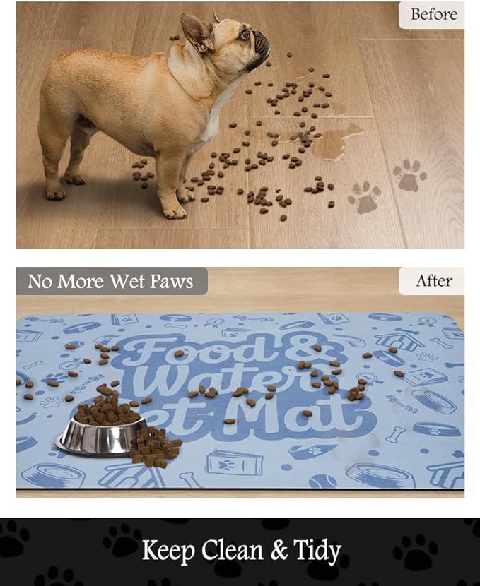 Pet Feeding Mat-Absorbent Dog Mat for Food and Water Bowl-No Stains Quick Dry Water Dispenser Mat-Dog Accessories Pet Supplies-Bowl for Messy Drinkers(Words,17"x34"