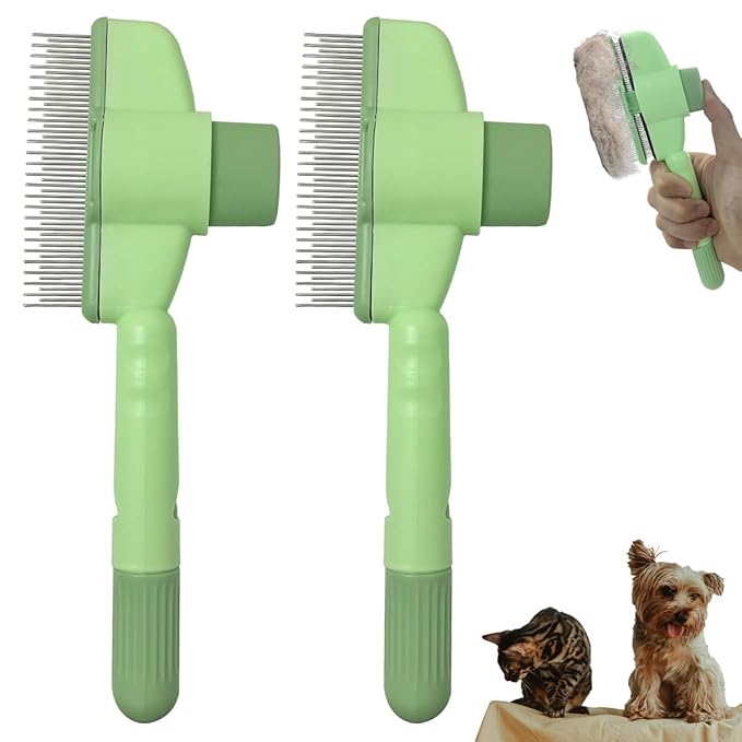2PCS Cat Comb Dog Hair Comb,Pet Grooming Cleaning Comb,Pet Hair Removal Tool with Release Button