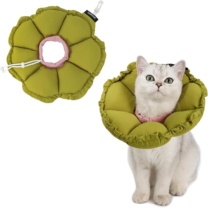 H HIDREAM Soft Cat Cone Collar, Cute Adjustable Cat Recovery Collar,Elizabethan e Collar That can Protect Head and Foot Wounds,Green Flower All-Season Style