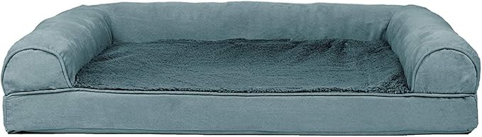 Furhaven Cooling Gel Dog Bed for Large/Medium Dogs w/ Removable Bolsters & Washable Cover, For Dogs Up to 55 lbs - Plush & Suede Sofa, Large