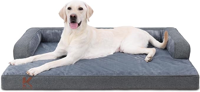 KSIIA Orthopedic Dog Bed for Large Sized Dog,Washable Pet Sofa with U-Shaped Bolster Removable Waterproof Cover Non-Slip Bottom and Egg-Crate Orthopedic Foam Pet Couch Bed, 41 x 27 Inch, Dark Gray