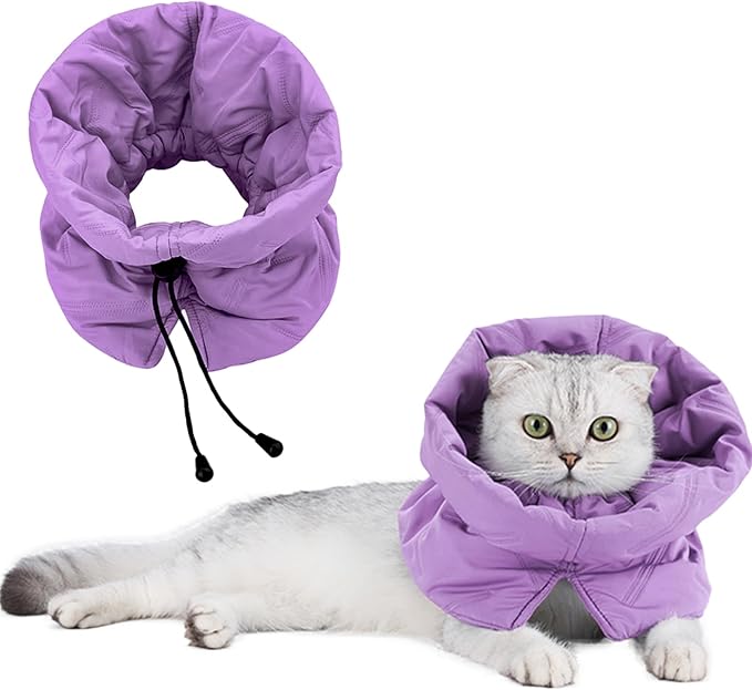 Cat Recovery Collar, Soft Adjustable Cone for Cats and Kittens, Lightweight Waterproof Elizabethan Collar for After-Surgery Care, Prevent Licking and Scratching, Neck Protector for Pets(Purple,M)