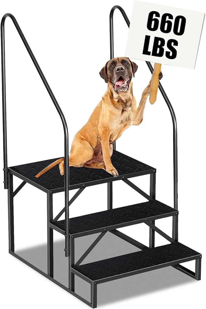 RV Step 3 Step Ladder, Upgrade RV Step with Handrails, Heavy Duty RV Stairs with Anti-Slip Pedal Hot Tub Steps, Removable Camper Step for Spa/Porch/Pet/Mobile Home(2 Handrails