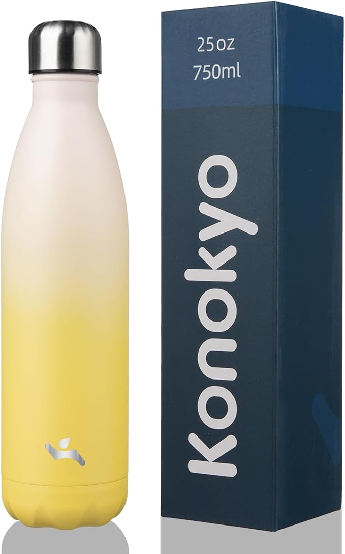 Insulated Water Bottles,25 oz Double Wall Stainless Steel Vacumm Metal Flask for Sports Travel,Lemon