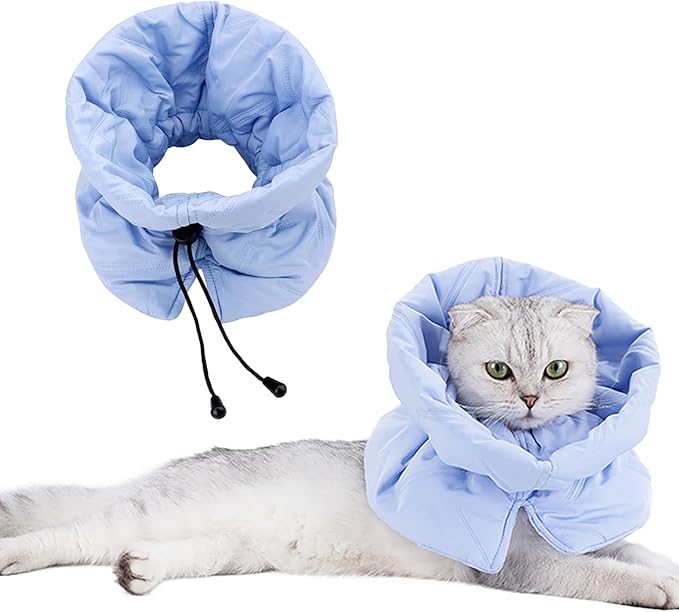 Cat Recovery Collar, Soft Adjustable Cone for Cats and Kittens, Lightweight Waterproof Elizabethan Collar for After-Surgery Care, Prevent Licking and Scratching, Neck Protector for Pets(Light Blue,M)