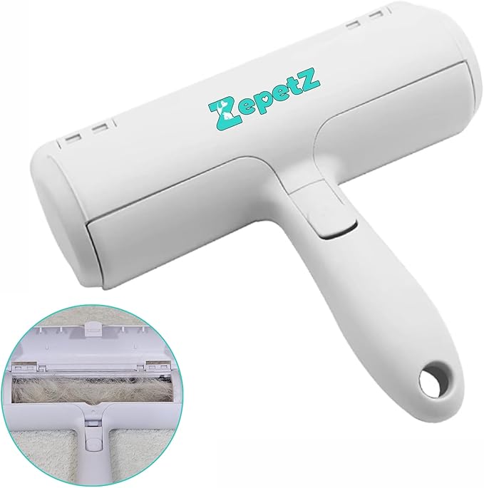Pet Hair Removal Tool โ Reusable Lint Roller for Dogs & Cats โ Self-Cleaning Fur Remover Brush โ Ergonomic Lint Roller for Carpet, Bedding, Couch, Car Seat & More (White)