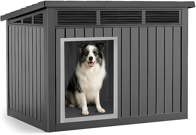 DRATO Dog House for Both Indoor and Outdoor with Weatherproof Roof Removable Floors for Medium to Large Dogs Interior Space (Black, Medium(32.2 * 25.12 * 24.13&