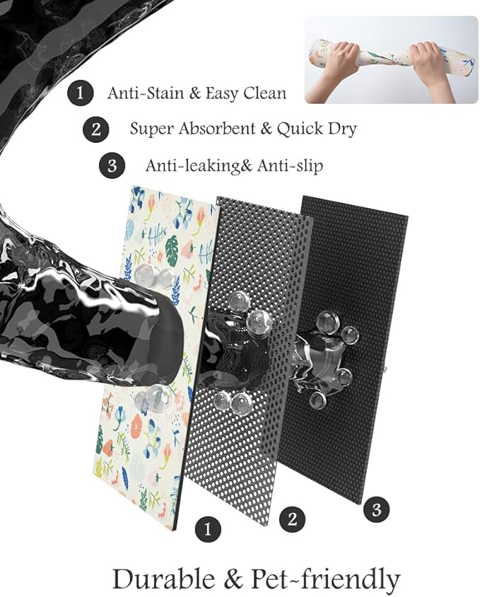 Pet Feeding Mat-Absorbent Dog Mat for Food and Water Bowl-No Stains Quick Dry Water Dispenser Mat-Dog Accessories Pet Supplies-Bowl for Messy Drinkers(LIGHTFLOWERS,16"x24"