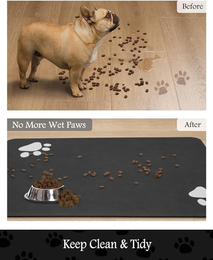 Pet Feeding Mat-Absorbent Dog Mat for Food and Water Bowl-No Stains Quick Dry Water Dispenser Mat-Dog Accessories Pet Supplies-Bowl for Messy Drinkers(Black,16"x24"
