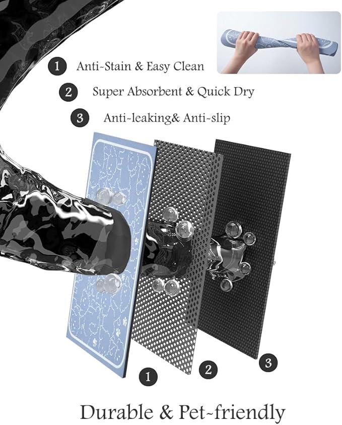 Pet Feeding Mat-Absorbent Dog Mat for Food and Water Bowl-No Stains Quick Dry Water Dispenser Mat-Dog Accessories Pet Supplies-Bowl for Messy Drinkers(BLUEDOGS,17"x28"