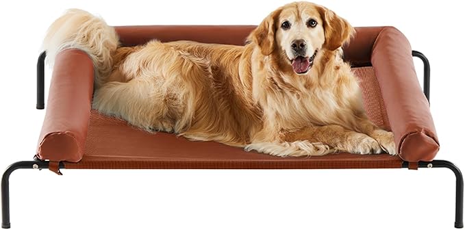 RRPETHOME Large Elevated Cooling Dog Bed, Raised Dog Cot Beds for Large Dogs, Elevated Outdoor Pet Bed, Chew Proof Portable Cooling Pet Cot with Skid-Resistant Feet and Breathable Mesh