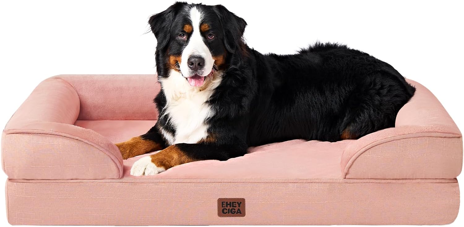 EHEYCIGA Orthopedic Dog Beds for Extra Large Dogs 44x32Inch, Waterproof Memory Foam XL Pet Bed with Sides, Non-Slip and Egg-Crate Foam Big Dog Couch Bed with Washable Removable Cover, Grey